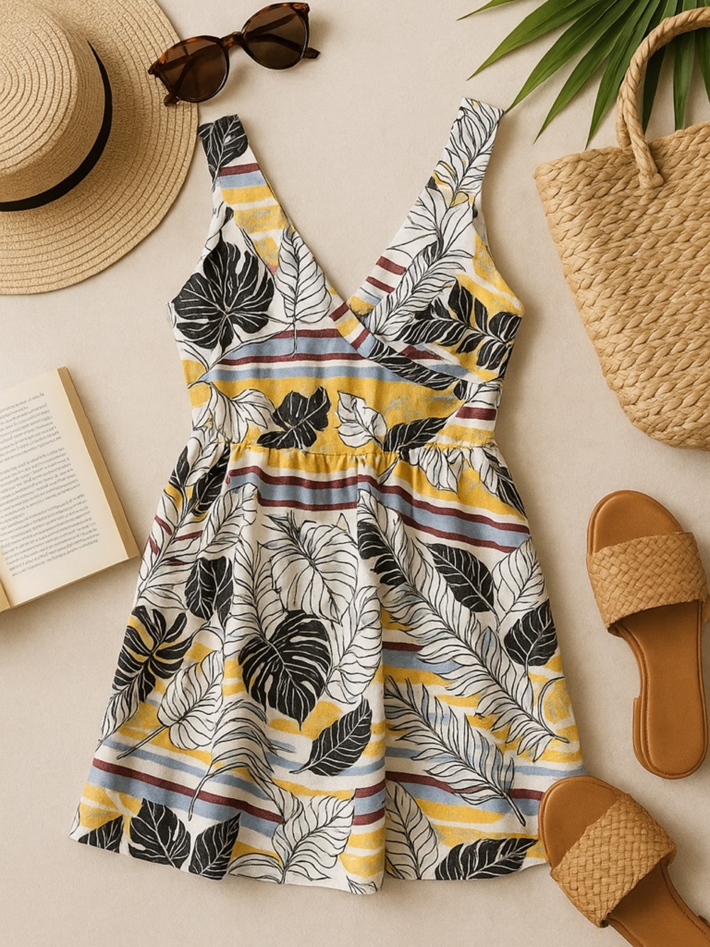 H&M Tropical Print Fit & Flare Dress Size 12 NWT